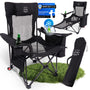 Faltbuddy Campingstuhl 2in1 faltbar mit Liegefunktion, bis 180 kg – schwarz, mit Kühltasche und Beinauflage