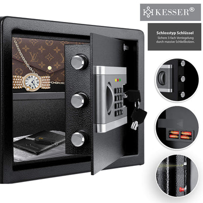 KESSER Elektronischer Tresor – Möbeltresor Wandtresor 38x30x30cm