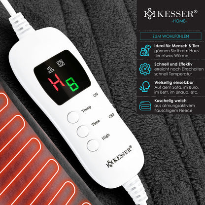 KESSER® Heizdecke Plüsch elektrisch 200x180cm Braun