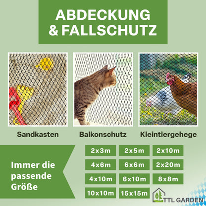 TTL Garden Teichnetz Vogelschutznetz - 15x15m Schwarz 12x12mm