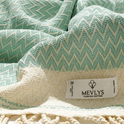 MEVLYS Hamamtuch 2er Pack, Baumwolle, 100x180 cm, Mint/Sax Blau
