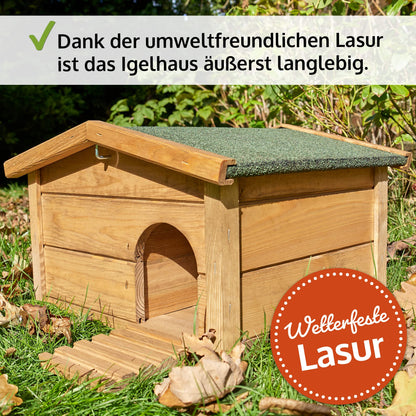 Hecht zooprinz Igelhaus aus Massivholz, winterfest, mit Boden und Dach