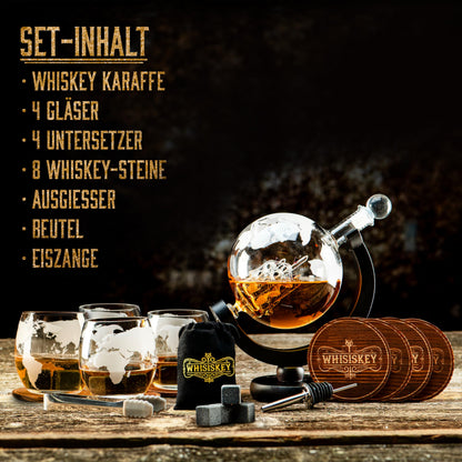 WHISISKEY Whisky Karaffe Set Explorer 4 mit Globus-Dekanter 900 ml