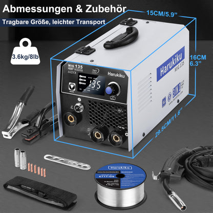 Harukiku 135A Fülldraht Schweissgerät 3-in-1 Ohne Gas Synergisch