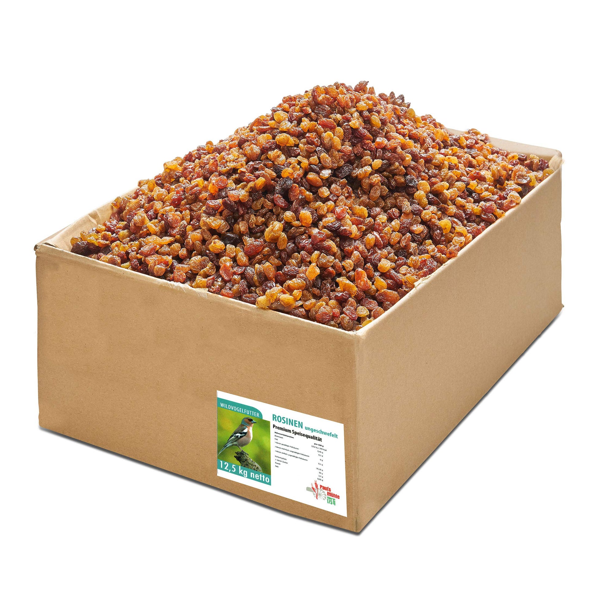 Paul's Mühle Rosinen Wildvogelfutter ungeschwefelt 12,5 kg, goldgelbe rieselfähige Beeren