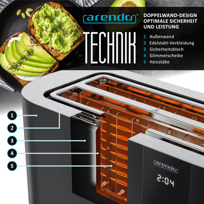 Arendo Edelstahl Toaster 4 Scheiben Langschlitz – Touchscreen