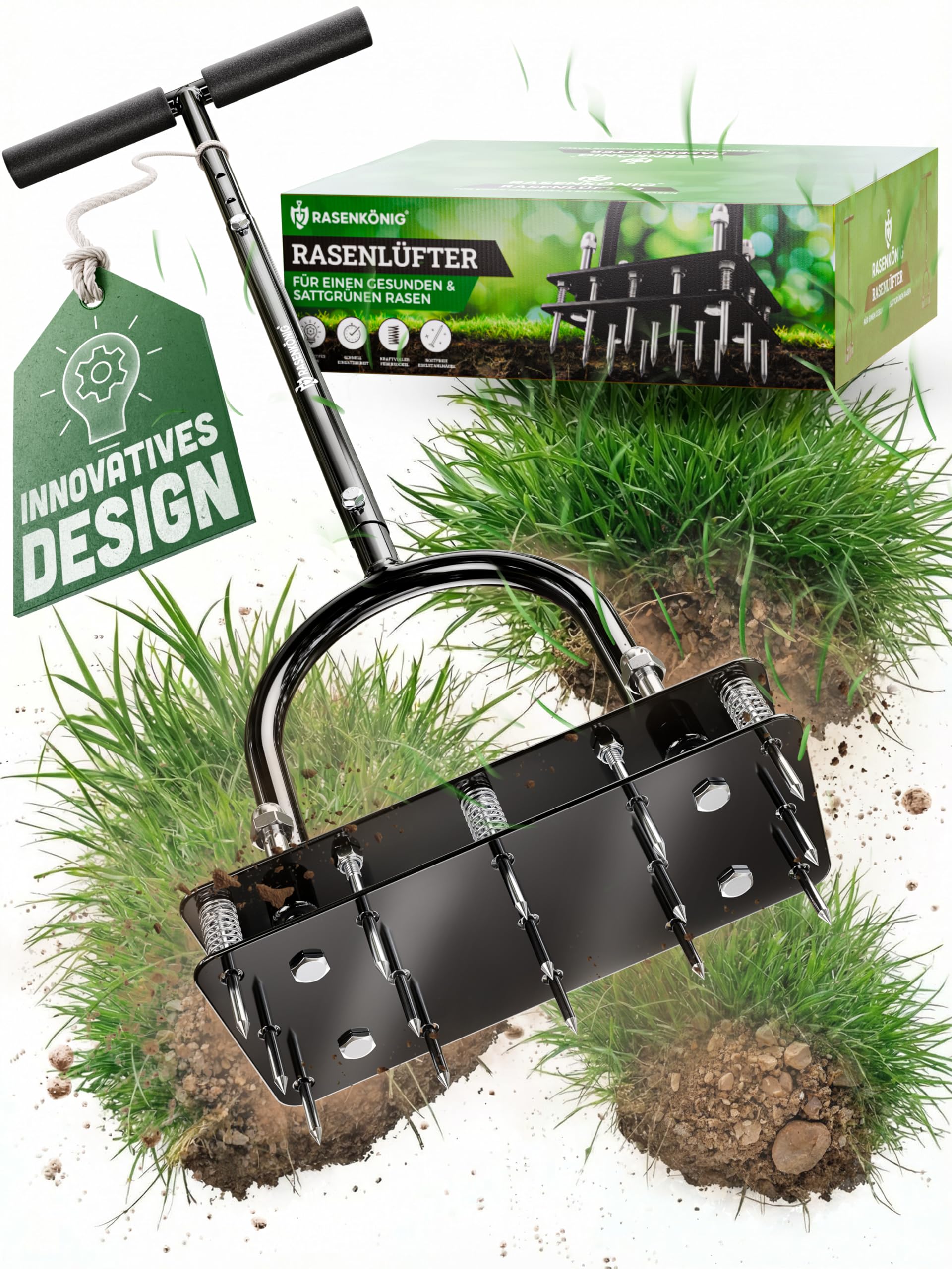 RASENKÖNIG Rasenlüfter Pro | Manueller Rasenbelüfter mit T-Griff