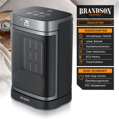 Brandson Keramik-Heizlüfter 1500 W mit Fernbedienung und ECO-Modus
