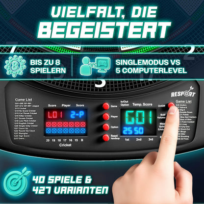 RE:SPORT Elektronische Dartscheibe Set mit 12 Pfeilen, LED-Anzeige