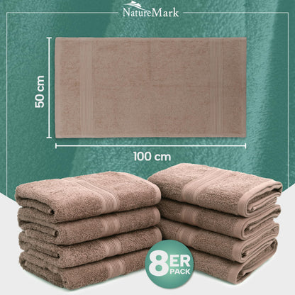 NatureMark Handtuch-Set 8-teilig, Baumwolle, 50×100 cm, Sand/Beige