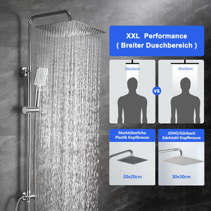 JOHO Duschsystem Regendusche Set ohne Armatur – Chrom 30x30cm eckig
