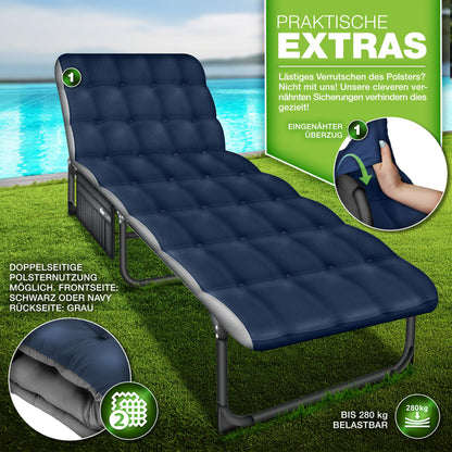 tillvex Campingbett klappbar mit Nackenkissen und Seitentasche