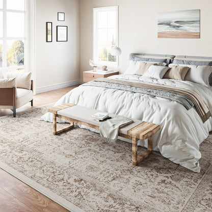 Vintage Hellbraun Waschbarer Kurzflor Teppich 240x300cm Wohnzimmer