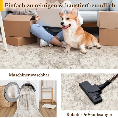 PureCozy Vintage Teppich Beige 200 x 300 cm waschbar rutschfest