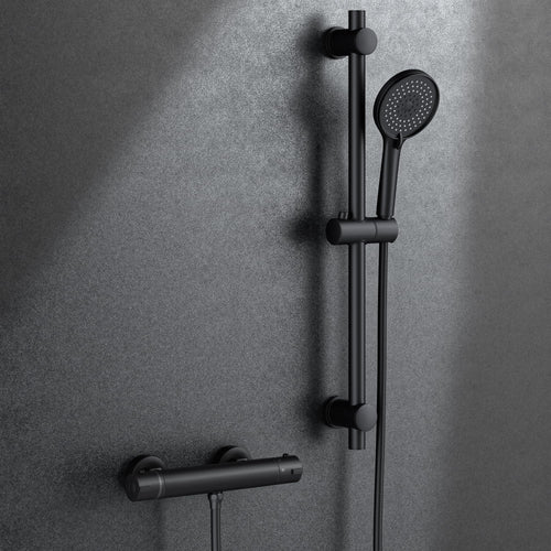MORADO Duschsystem Thermostat – Schwarz mit Brausegarnitur