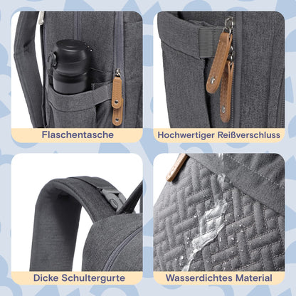 RUVALINO Wickelrucksack mit Wickelauflage und Schnullerhalter, Grau
