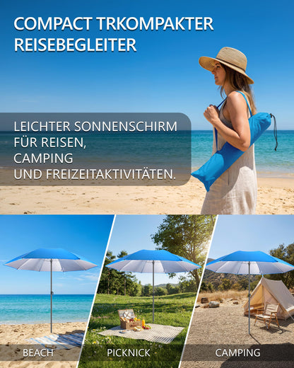 4smile Reise-Sonnenschirm Strand Ø 160 cm, blau, faltbar, UPF 50+