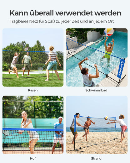 SONGMICS Badmintonnetz SYQ400, 4 m, höhenverstellbar, tragbar, blau