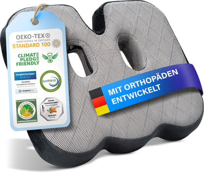 Healthfix Orthopädisches Sitzkissen aus Memory Foam, Medium – mit Aussparungen und Anti-Rutsch-Unterseite