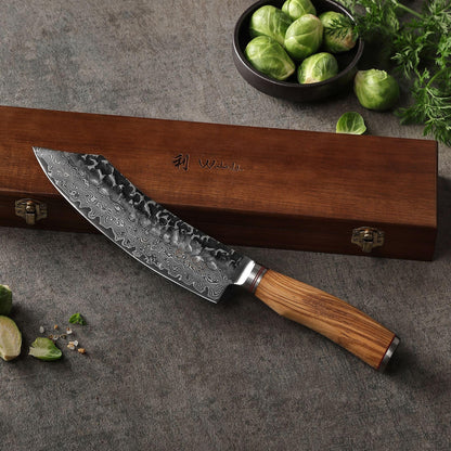 Wakoli Olive HS Damastmesser – 20cm Olivenholz Hammerschlag