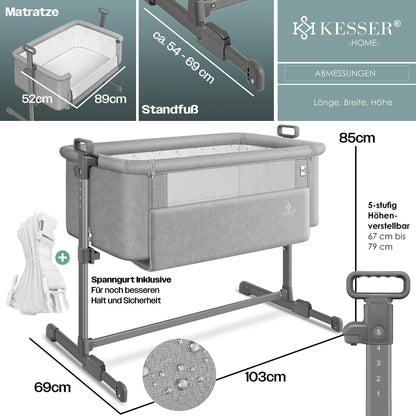 KESSER Hubi 3in1 Zustellbett Babybett Reisebett - Hellgrau