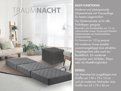 Traumnacht Gästematratze de Luxe Visco Hellgrau 75x195cm