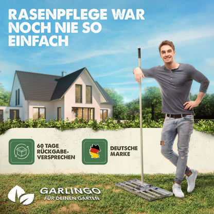 GARLINGO Rasenrakel GL-RR mit 1,7 m Metallstiel, 75 x 35 cm