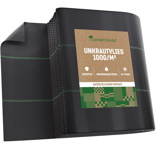 GardenGloss Unkrautvlies 100g/m², 30m², wasserdurchlässig, UV-stabil – Bändchengewebe für Beet und Terrassenbau