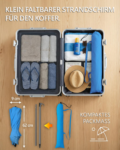 4smile Reise-Sonnenschirm Strand Ø 160 cm, blau, faltbar, UPF 50+