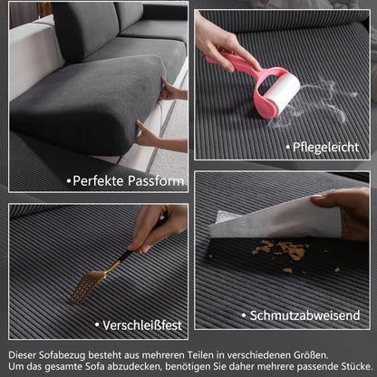 OHSIO Stretch Sofabezug Chaiselongue, rutschfest, waschbar, Dunkelgrau