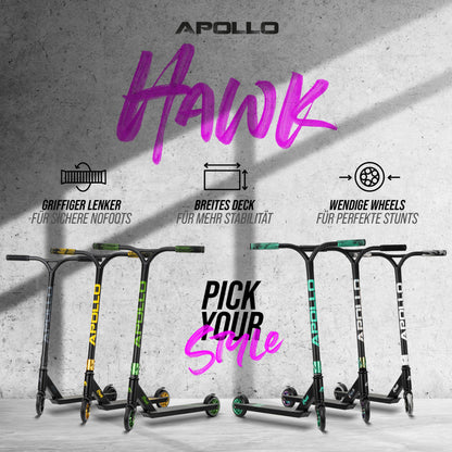 Apollo Stuntscooter Hawk - Freestyle Kickscooter für Kinder und Erwachsene, Kinderroller, Trick Roller für Jungen und Mädchen ab 6 Jahren, Stunt Scooter für Beginner und erfahrene Kids, Stunt Roller