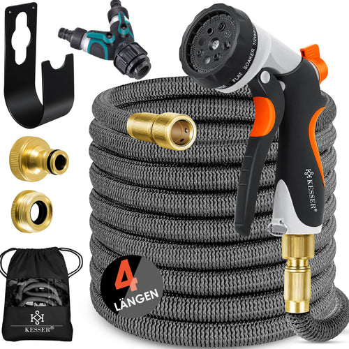 KESSER flexibler Gartenschlauch 45 m mit Sprühpistole, Anthrazit, dehnbar, Messinganschlüsse