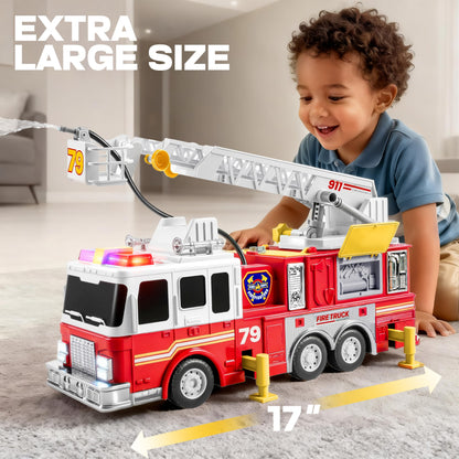 JOYIN Feuerwehrauto-Spielzeug mit 83 cm Leiter, Licht und Sound