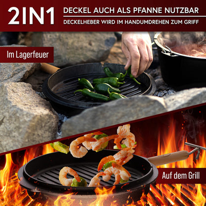 GUSSKÖNIG Dutch Oven 4.5L Gusseisen Feuertopf – Eingebrannt mit Füssen