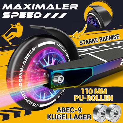 RE:SPORT REVO PRO Stunt Scooter 110 mm Rainbow Blaze mit Ständer