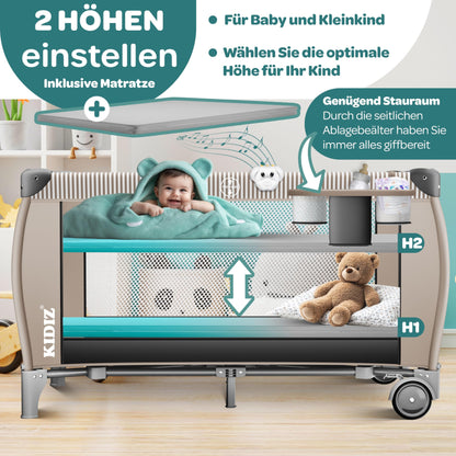 Kidiz Kinderreisebett klappbar 120x60 – Schwarz Beige