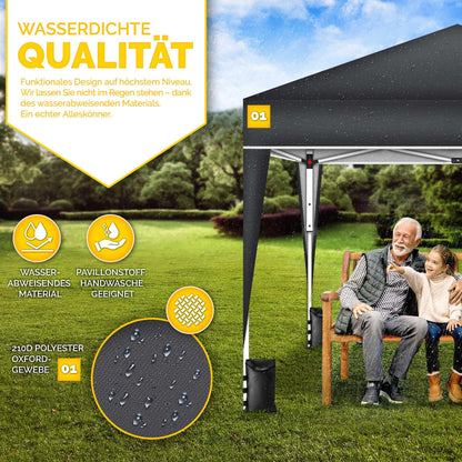 tillvex Pavillon 3x3 m wasserdicht mit 4 Sandsäcken, Anthrazit