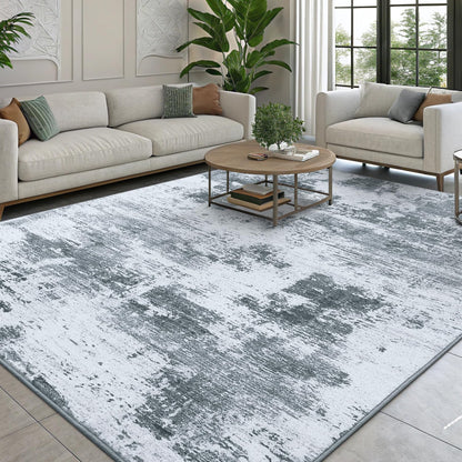 smiry Teppich Wohnzimmer 160x220 cm Kurzflor abstrakt waschbar Grau, rutschfeste TPR-Rückseite