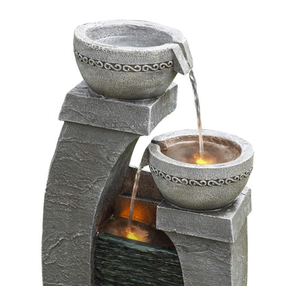 Teamson Home Solarbrunnen mit LED und Wasserfall, schiefergrau