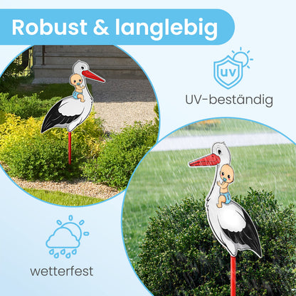 GLÜCKSGUT Klapperstorch Baby Blau 100 cm, Geburtsstorch Set