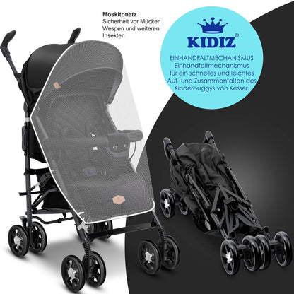 KIDIZ® City-Pro Kinderwagen Buggy mit Liegefunktion - Schwarz