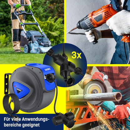 MASKO Automatik Kabeltrommel 20m Wandhalterung 3-fach