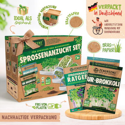 zengreens Bio Sprossen Anzuchtset mit Sprossenglas und Bio-Samen