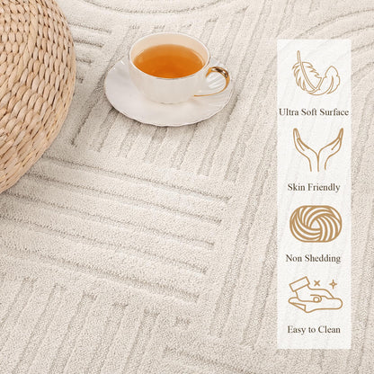 Enyhom Wohnzimmer Kurzflor Teppich waschbar 160x230cm - Beige