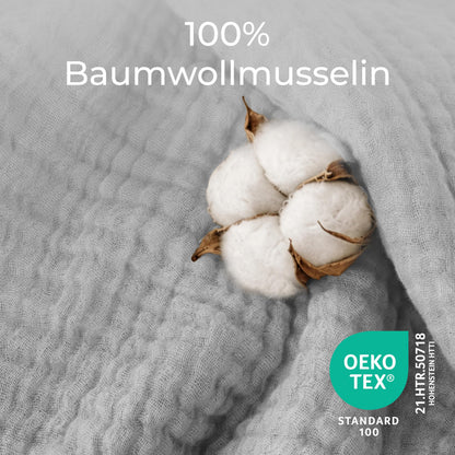 Dreamzie Musselin Tagesdecke 150x200 cm Baumwolle Hellgrau