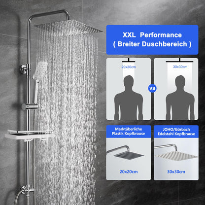 JOHO Edelstahl Duschsystem - Regendusche Chrom 30x30cm ohne Armatur