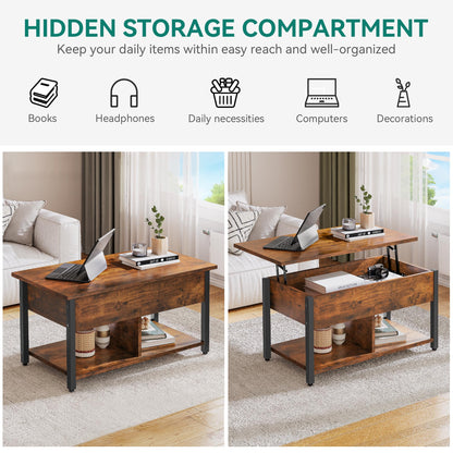YITAHOME Couchtisch anhebbar höhenverstellbar – Vintage-Braun