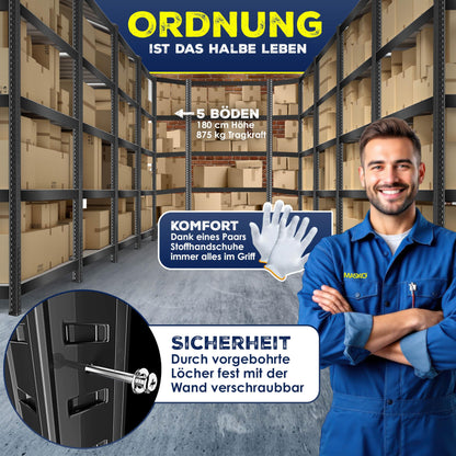 MASKO 3er Set Schwerlastregal – Metall, 1x Eck, 2x Lager, Schwarz