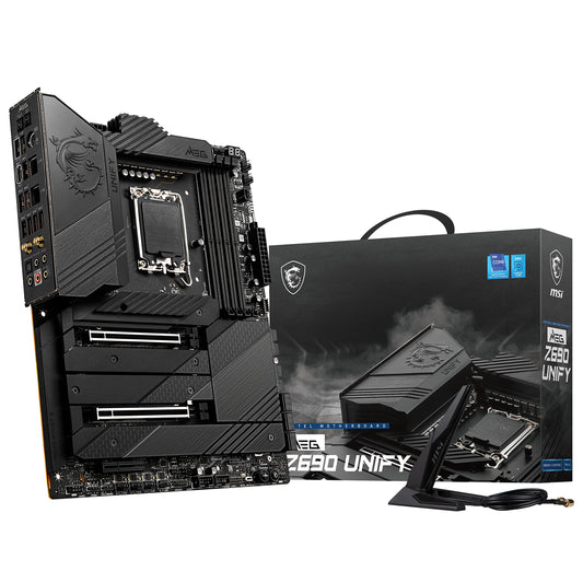 MSI MEG Z690 UNIFY Mainboard. ATX-Platine als Basis für PC-Systeme mit Intel LGA 1700 CPU und DDR5 RAM.