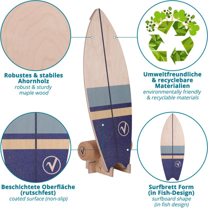valuents Balance Board Surfboard Holz inkl. Rolle